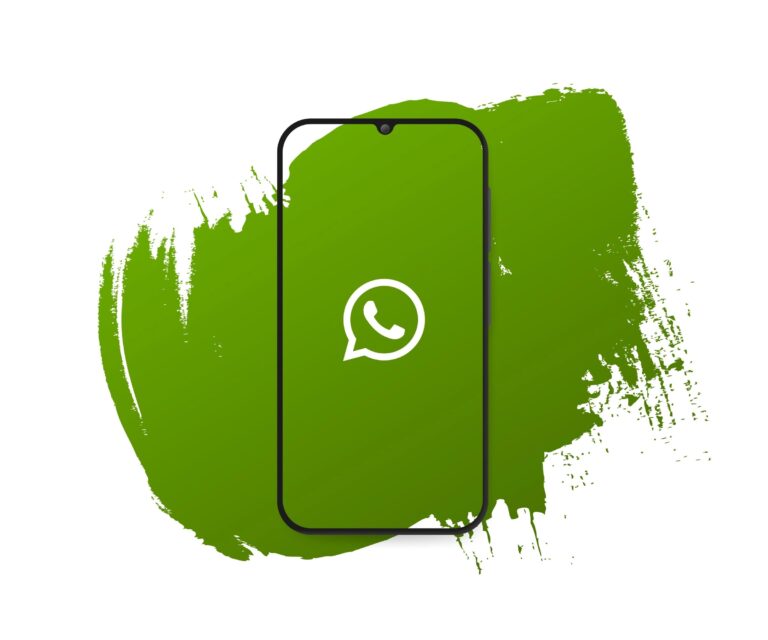 WhatsApp Icon hinterlegt mit grüner Fläche, umranded mit einem Handy