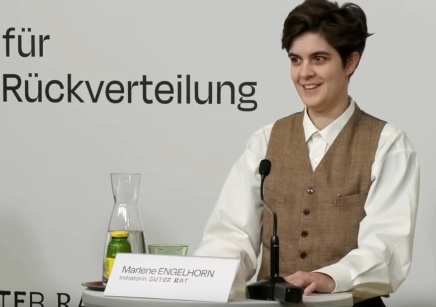 Marlene Engelhorn bei der Pressekonferenz des Guten Rates.